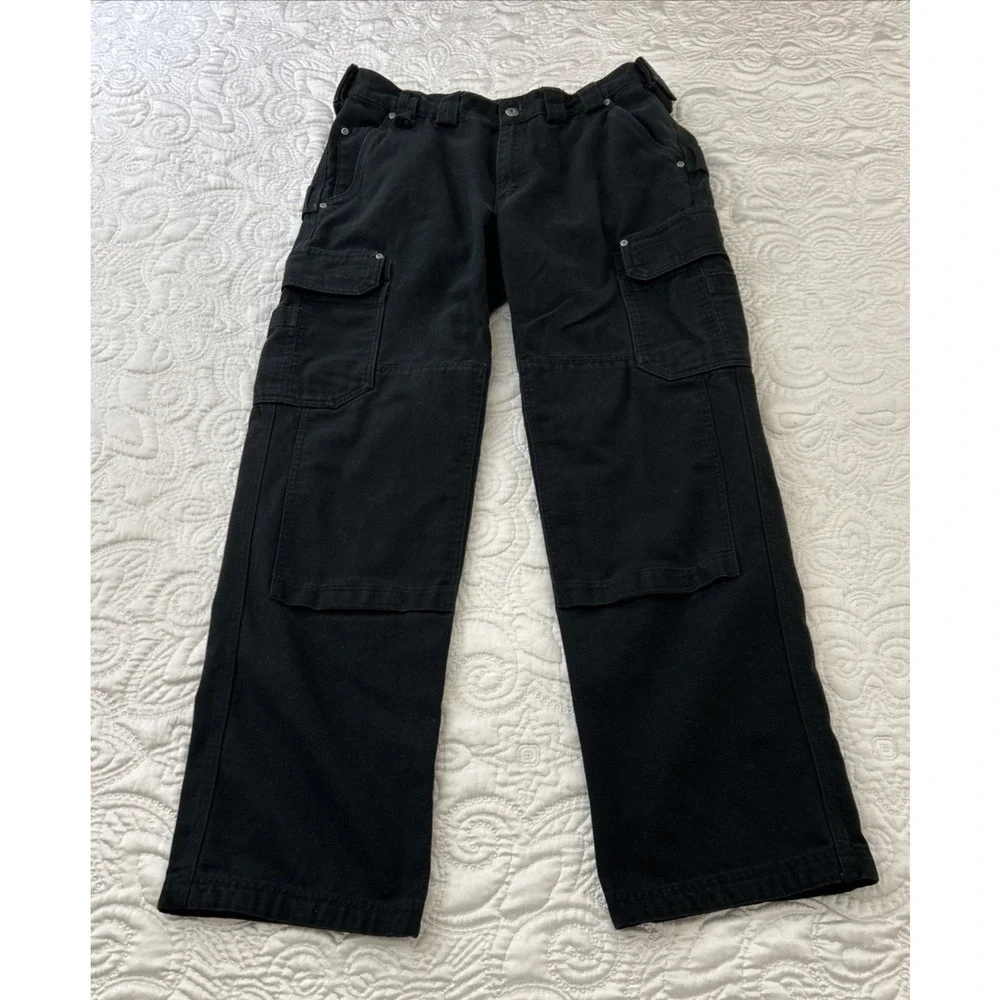 Duluth Double Front Knee Cargo Utility Pants 35x32.5” Relaxed Mens Black